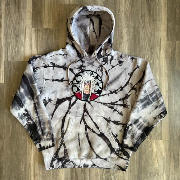 Hypland Naruto Hoodie Men's Size M Gray Tie Dye Jiraiya Chenille Patch Anime - Picture 1 of 6